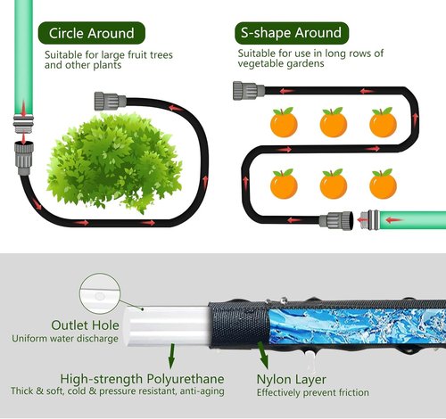 Flat Soaker Hose - Heavy Duty Double Layer Design | 25ft Leak-Proof Drip Irrigation for Garden & Lawn