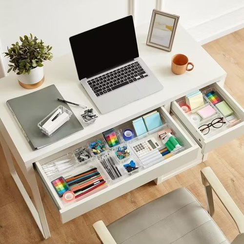 Clear Acrylic Drawer Organizer Trays, 5 Size Junk Box Organization Small Storage Container Bin for Desk Makeup Bathroom Vanity Kitchen Tool Make Up Workspace Home Dorm Apartment Office Room Nightstand