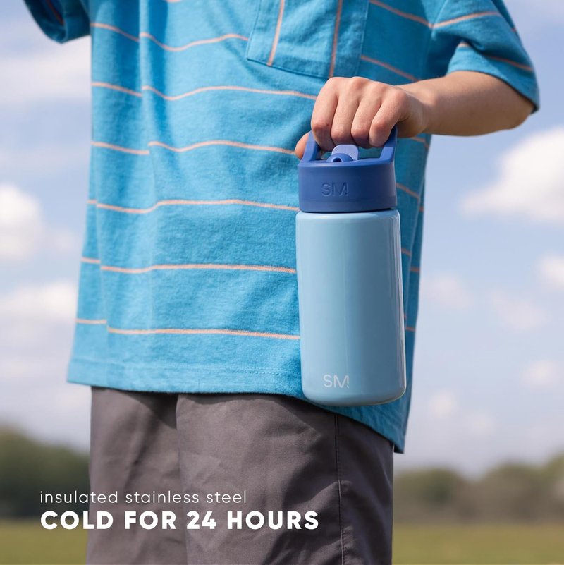 Simple Modern Kids Summit Water Bottle with Straw Lid | 14oz Stainless Steel Cup Insulated Tumbler Tumbler for Boys, School | Monster Truck Rally