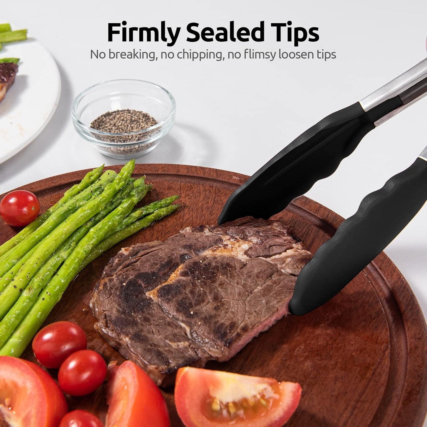 U-Taste 9-Inch Silicone Cooking Tongs - 600ºF Heat Resistant with Non-Stick Tips & Smooth Locking (Black)