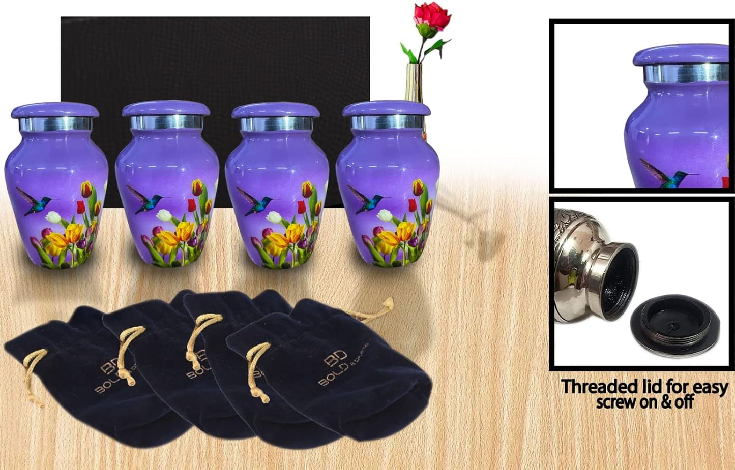 BOLD & DIVINE Adult Purple Hummingbird Cremation Urn | Human Ashes Adult Memorial urn, Burial, Funeral Cremation Urns | 200 Cubic Inches (Large Adult)