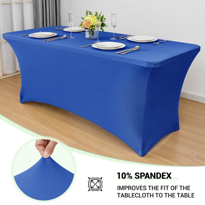 Obstal 8Ft Stretch Spandex Table Cover for Standard Folding Tables - 2 Pack Universal Rectangular Fitted Tablecloth for Party, Banquet, Events, Trade Show (Royal Blue, 96L x 30W x 30H Inches)
