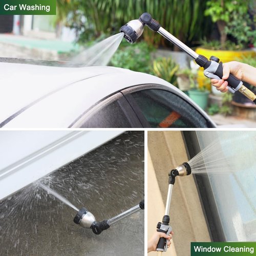 FANHAO Heavy-Duty Watering Wand - 16-Inch Metal Hose Nozzle with 8 Spray Patterns & Thumb Control