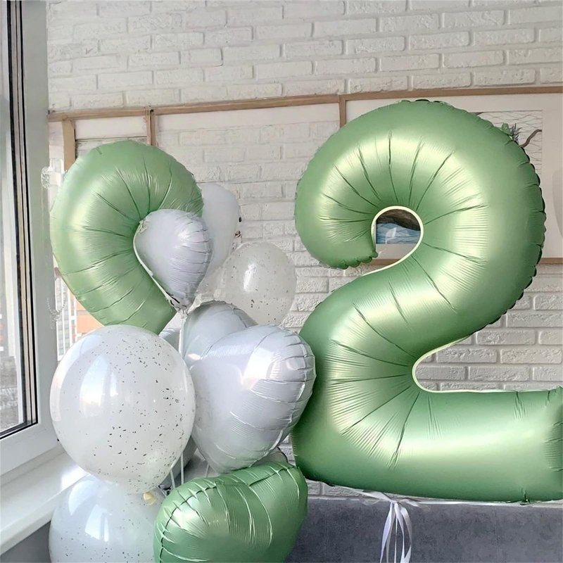 Sage Green Balloon Number 8, 40 Inch Large Self Inflating Foil Number Balloons 0-9, Olive Green Digital 8 Helium Balloon for 8th Girls Boys Women Jungle Safari Birthday Party Anniversary Decorations