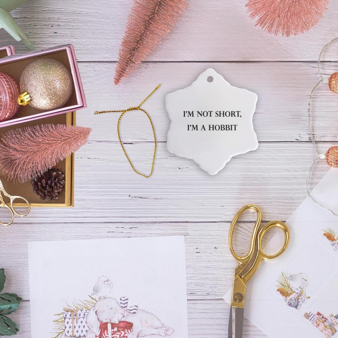 3-Inch Porcelain Snowflake Ornament - 'I'm Not Short, I'm a Hobbit' Design