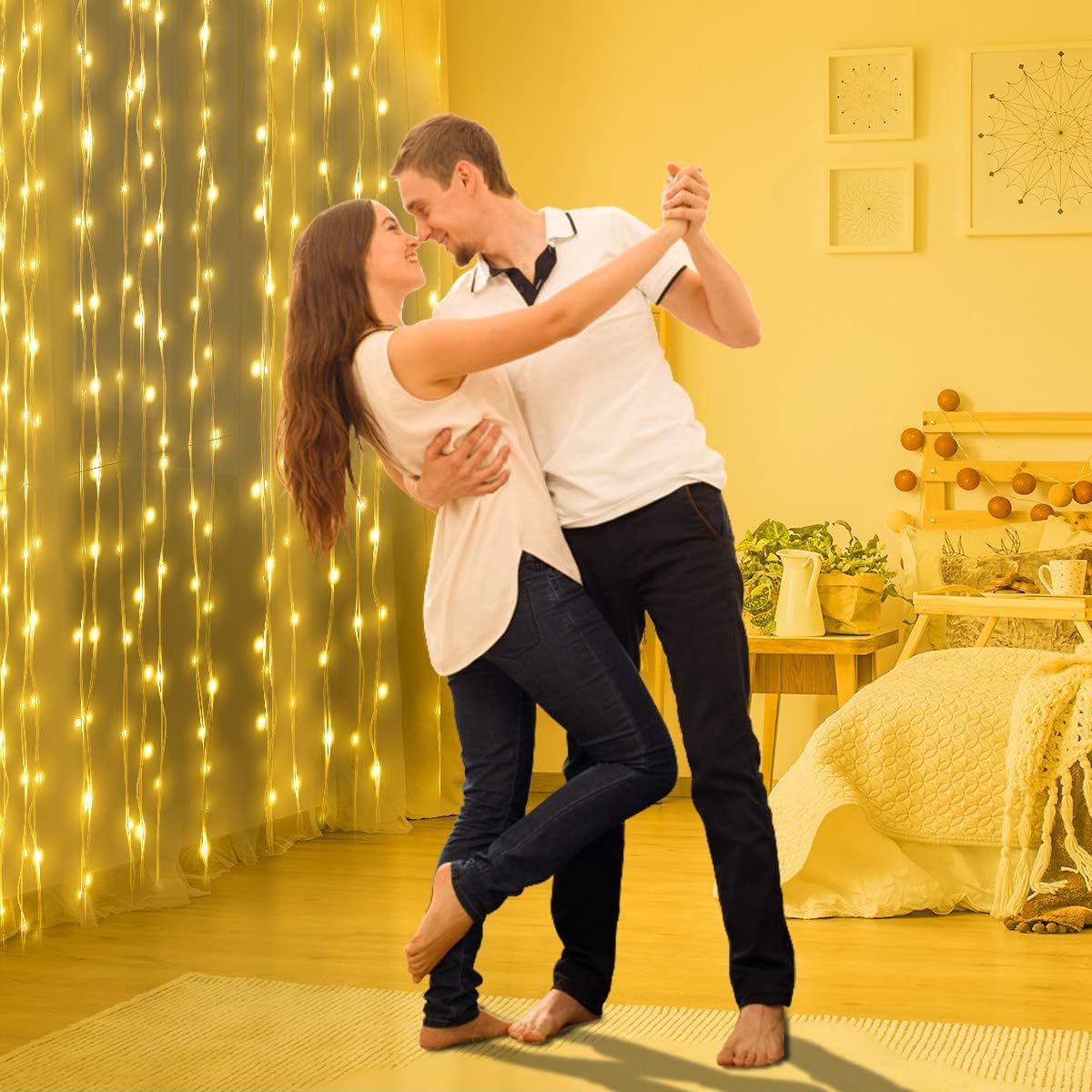 Vicloon Fairy Curtain Lights - 300 LED Warm White String Lights | 9.8x9.8Ft Waterproof with Remote Control
