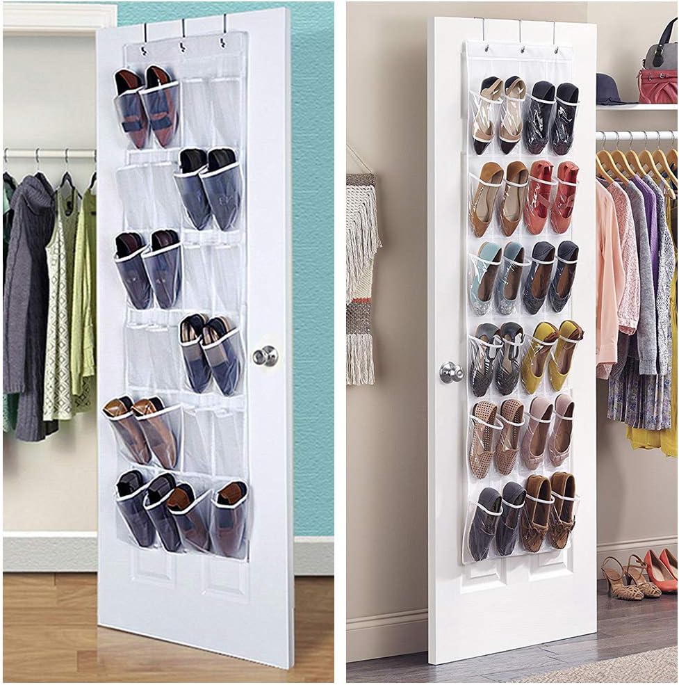 Skiennix 24-Pocket Over-The-Door Shoe Organiser - Heavy-Duty Folding Mesh Holder for Bedroom & Bathroom