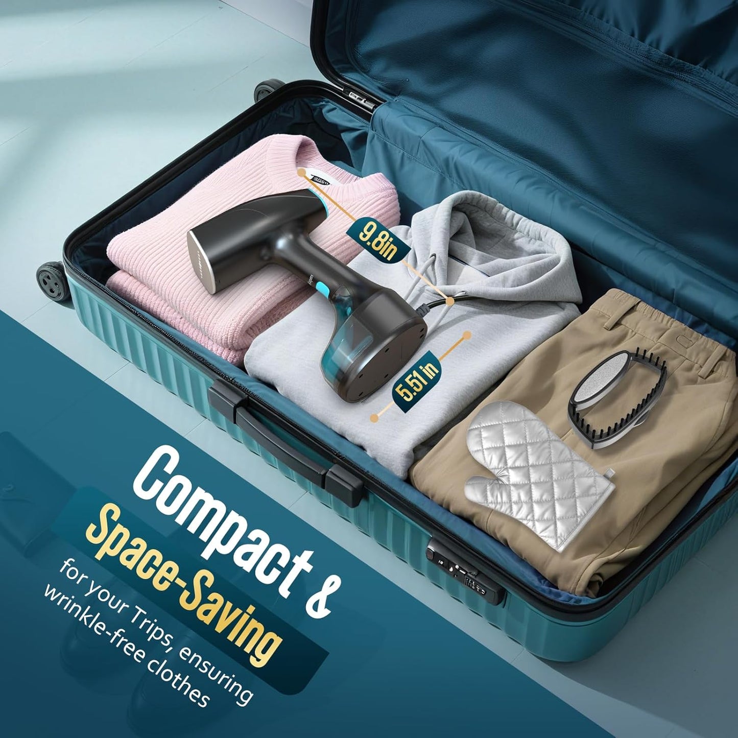 Skiennix Handheld Garment Steamer - 1900W Powerful Steam, 3 Settings, 300ml Capacity, Fast Wrinkle Remover