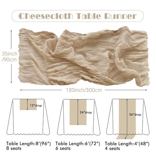 IVAPUPU 2 Pcs Cheesecloth Table Runner - 10ft Nude Easter Spring Boho Gauze Cheese Cloth Table Runners for Baby Shower Decoration Wedding Party Garden Farmhouse