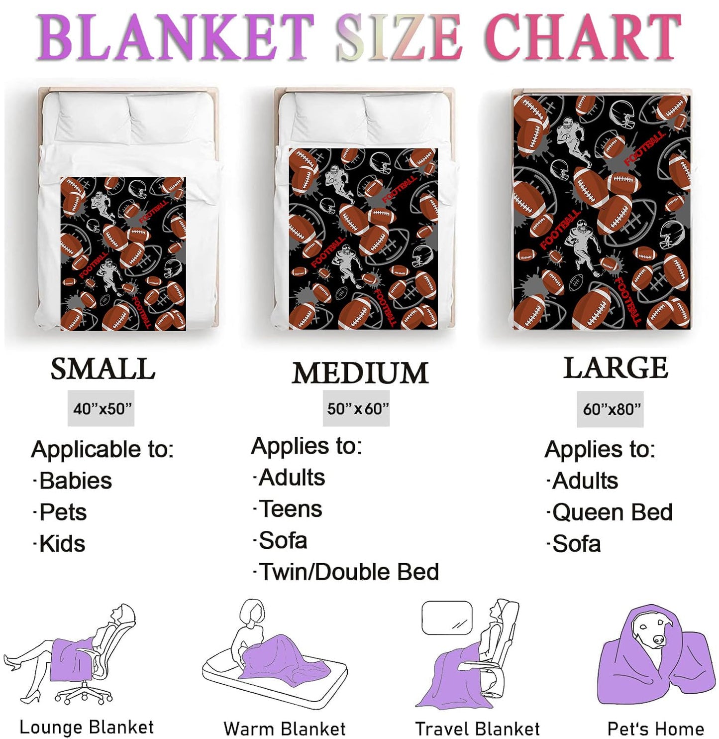 HUGTAIL Football Blanket ,Football Gifts for Boys,Football Team Gifts,Football Coach Gifts,Football Blanket Gifts,Football Team Football Lover Gifts for Women Men Adults 60"x50"