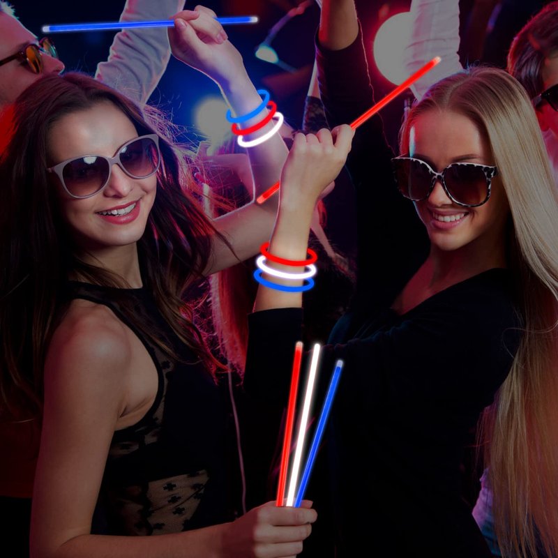 NUDALA 200 Pcs Blue Glow Sticks Bracelet Necklaces Bulk Glow in The Dark Party Supplies 8” Light Stick Pack with Connectors for Easter 4th of July Party Favors Christmas Birthday Carnival