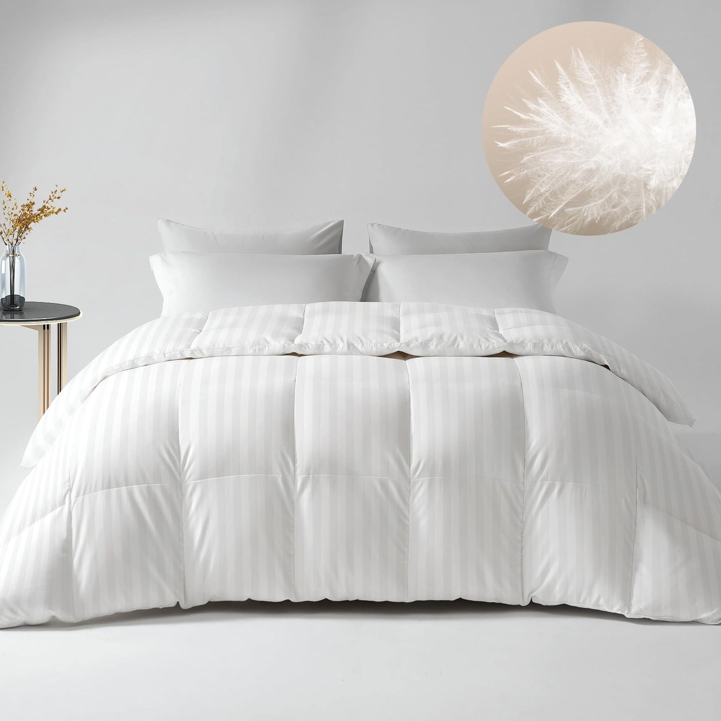 Down Feather Fiber Comforter Queen Size - All Season Luxury Hotel Duvet Insert, Medium Warmth, 750+ Fill Power Fluffy Premium Comforter with 8 Corner Tabs, White Cotton Cover, 90'' x 90''