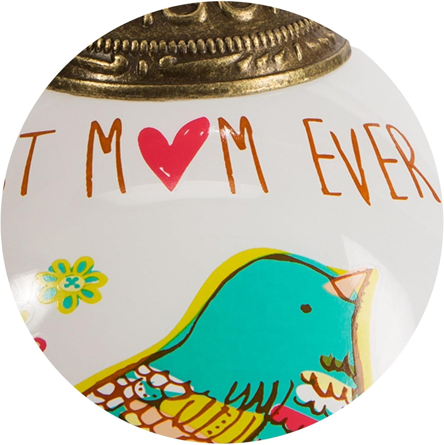 Best Mom Ever Teal Bird Floral Glass Ornament - Pavilion Gift Company 54026