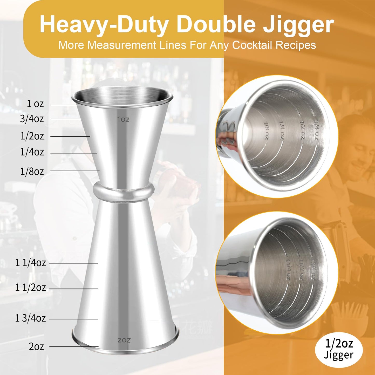 Lexenic 2oz 1oz Premium Japanese Jigger with 7 Measurements Inside for Bartender, 304 Stainless Steel Heavy-Duty Jigger, Bar Accessories for The Home Bar Set (Pack 1)
