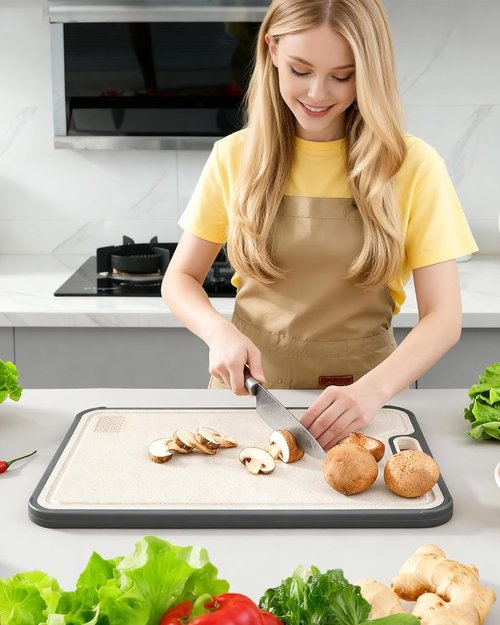 **Titanium Cutting Board - Non-Toxic, Double-Sided Food Grade Pure Titanium & Wheat Straw | Large 16”×11”**
