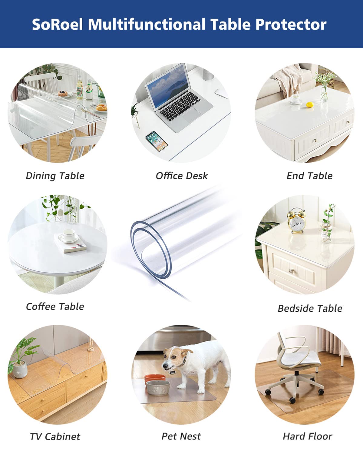 46X46 Inch Clear Plastic Table Cover on Top of Coffee Dining Table Computer Office Desk Pad Protector Durable Heavy Duty Desktop Cover Mat Vinyl Tablecloth for Furniture Surface Protection