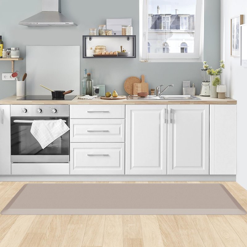 KitchenClouds Kitchen Mat Cushioned Anti Fatigue Kitchen Rug 0.8inch Water Resistant Non Slip Kitchen Rugs and Mats Standing Desk Mat Comfort Floor Mats for Kitchen Sink Office (17.3"x60",Khaki)