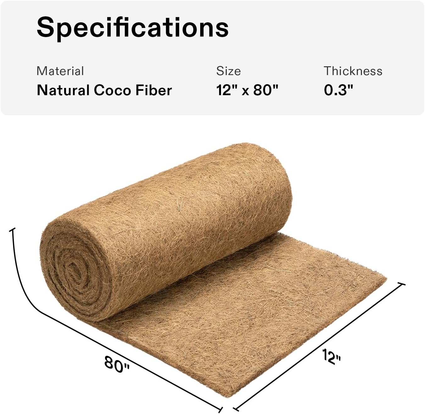 VIVOSUN Coco Coir Liner - 100% Natural Coconut Fiber Mat for Planters & Garden | 12x80 Inch