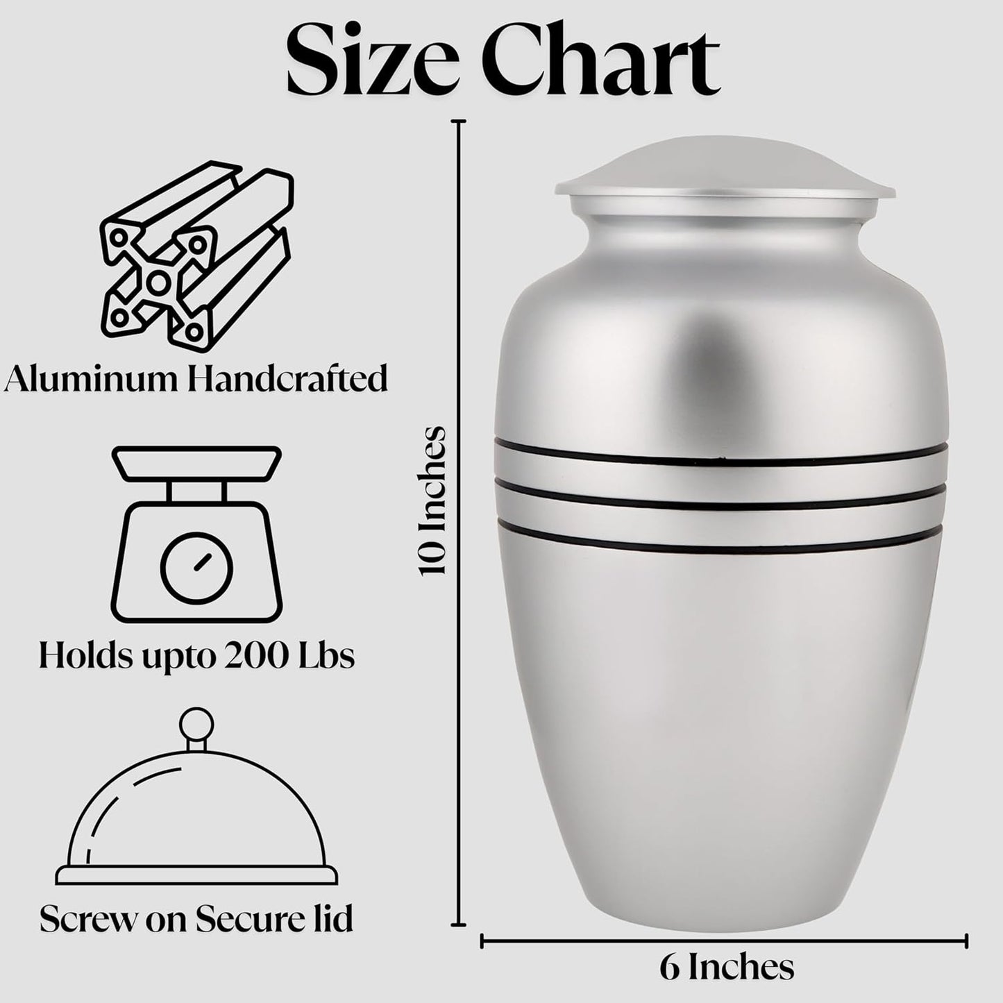 Handcrafted Funeral Memorial Cremation Urn in Elegant Pewter Affordable Urn for Human Ashes - Cremation Urn Human 6 x 10 Inches - Pewter/Silver