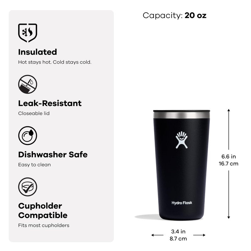 Hydro Flask All Around Tumbler Press-in Lid, Insulated Travel Mug, Stainless Steel Coffee Cup 20 Oz Surf Blue
