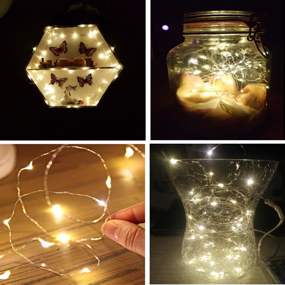 BXROIU Fairy Lights - 20 LEDs Micro Silver Wire String Lights | Battery Operated, 6.6Ft Warm White (6 Pack)