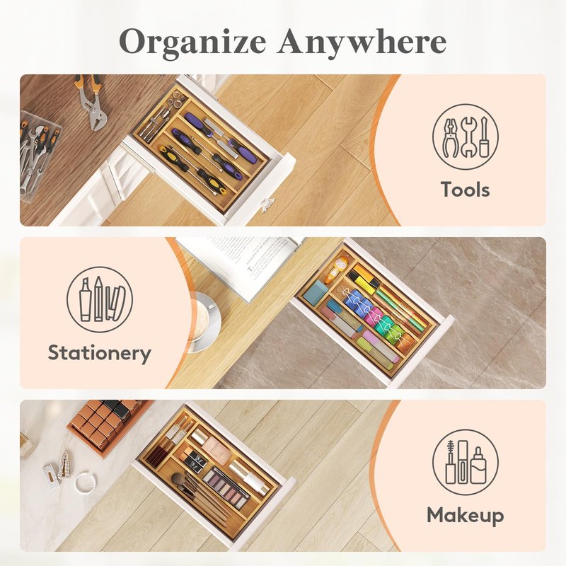 Lifewit Silverware Drawer Organizer, Utensil Tray for Kitchen, Flatware and Cutlery Holder, Storage for Spoons Forks Knives, 6.7 x 12", Natural