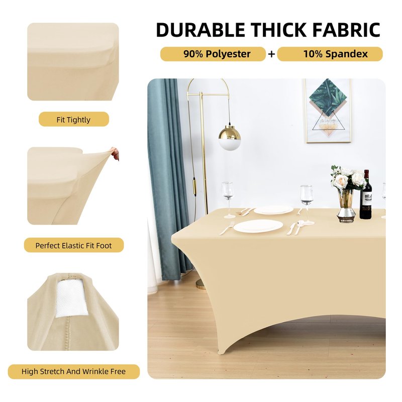 ZarzaaSik 10-Pack 8ft Spandex Table Covers for Rectangle Folding Tables - Washable Elastic Tablecloth - Ultimate Fitted Table Protector for Parties, Trade Shows, Banquet, and Wedding
