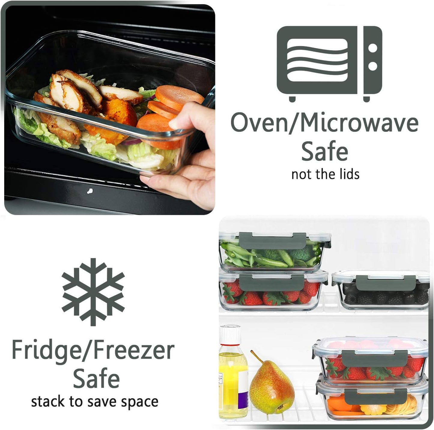 MCIRCO Glass Meal Prep Containers - 5-Pack, 36 Oz Airtight Lunch Containers with Snap Locking Lids | Microwave, Oven, Freezer Safe