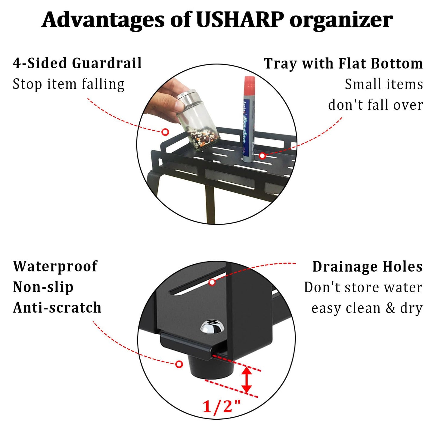 USHARP Bathroom Organizer Countertop, 2 Tier Bathroom Counter Organizer Rack for Toiletries, Bathroom Organizer Storage Caddy, Standing Vanity Shelf Tray, Sturdy Metal Black, Medium 12.1''L x 7.6''W