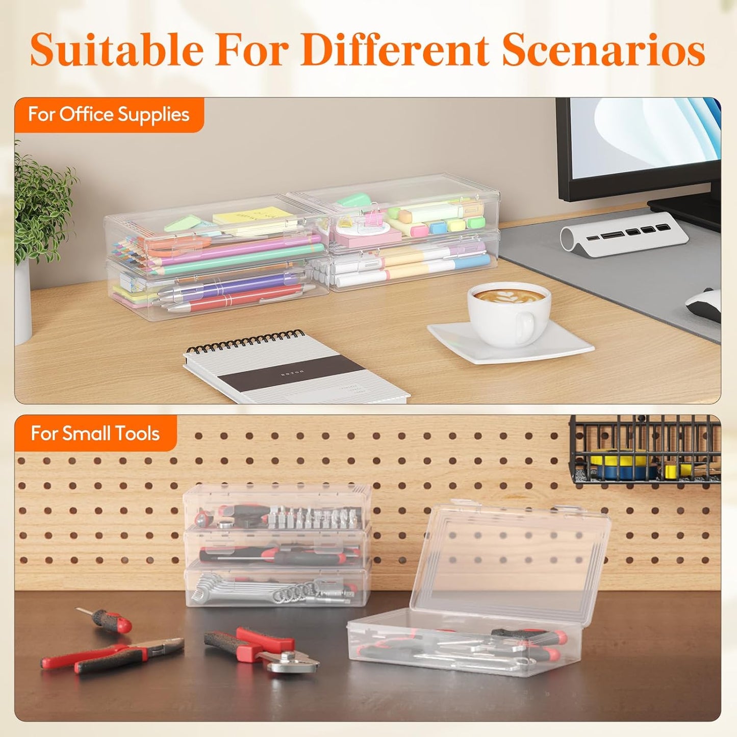Lifewit Plastic Pencil Box - Large Capacity Snap-Tight Lid Craft Organizer | 4 Pack