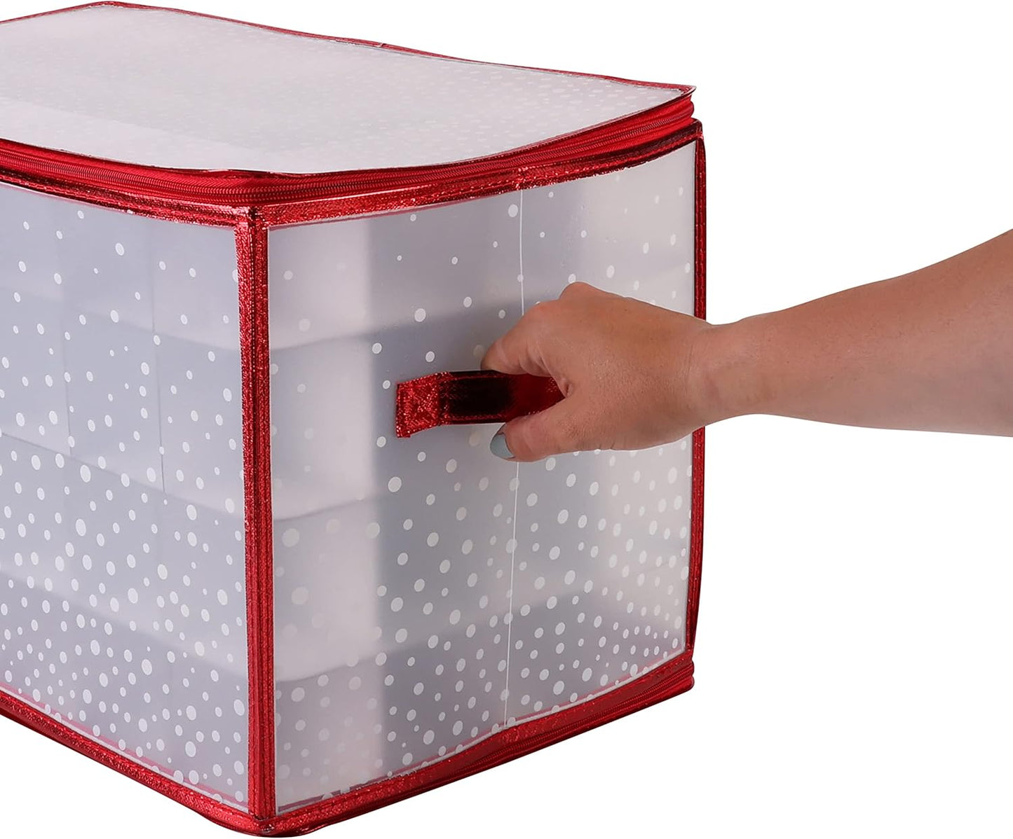 Ornament Storage Organizer for 112 Ornaments | Zipper Closure | Space-Saving Red Design