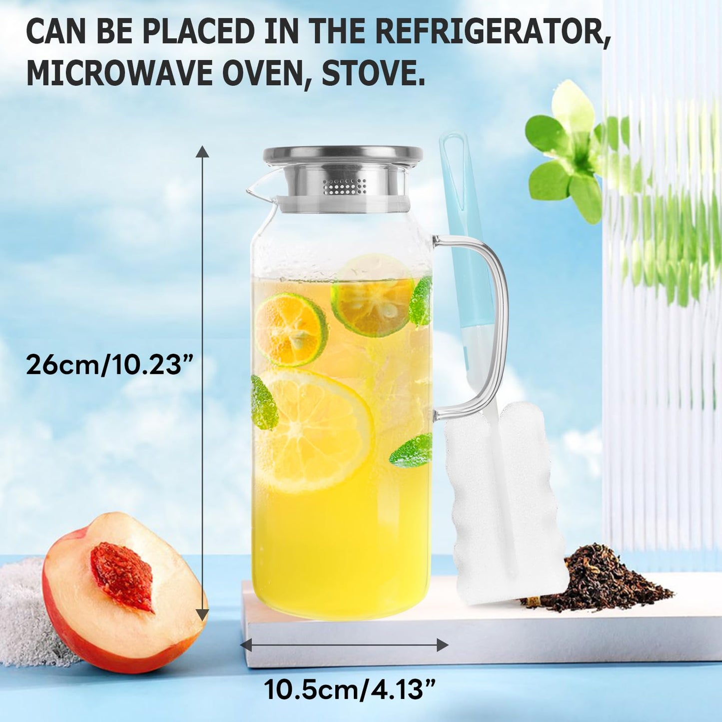 Yirilan Glass Pitcher, 2 Liter(68oz) Water Pitcher with Lid and Spout, Large Pitchers for Drinks, Water Carafe Jug, Beverage Pitchers