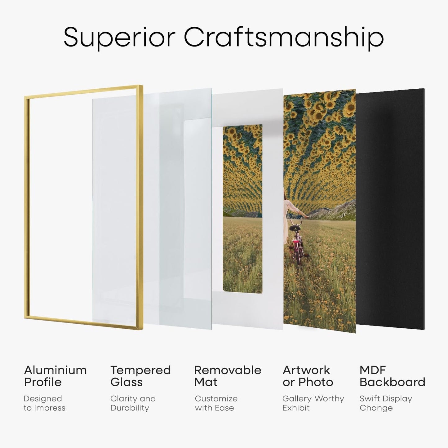 Homeoforia A2 Picture Frame Gold, High End Metal 16.5 x 23.5 inches Poster Frames with Mat 11.7 x 16.5 for Photo, A2 Size Frame Matted to A3 Print, 16.5 by 23.4 Hanging Frame, Tempered Glass, Wall Hook Included, Set of 1