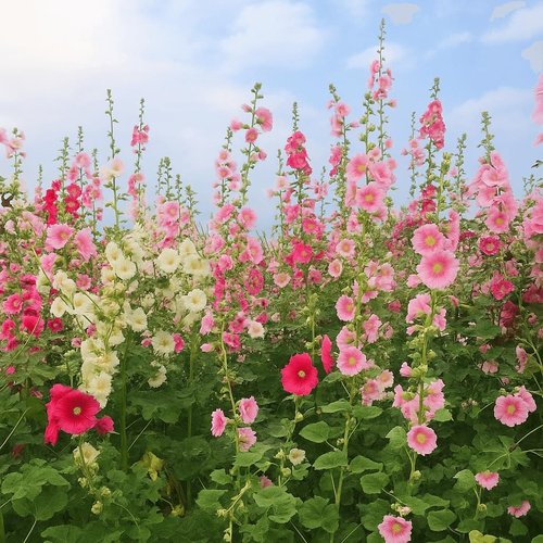 Hollyhock Seeds - 3000+ Bulk Pack of Mixed-Color Perennial Blooms | Attracts Pollinators, Easy to Grow