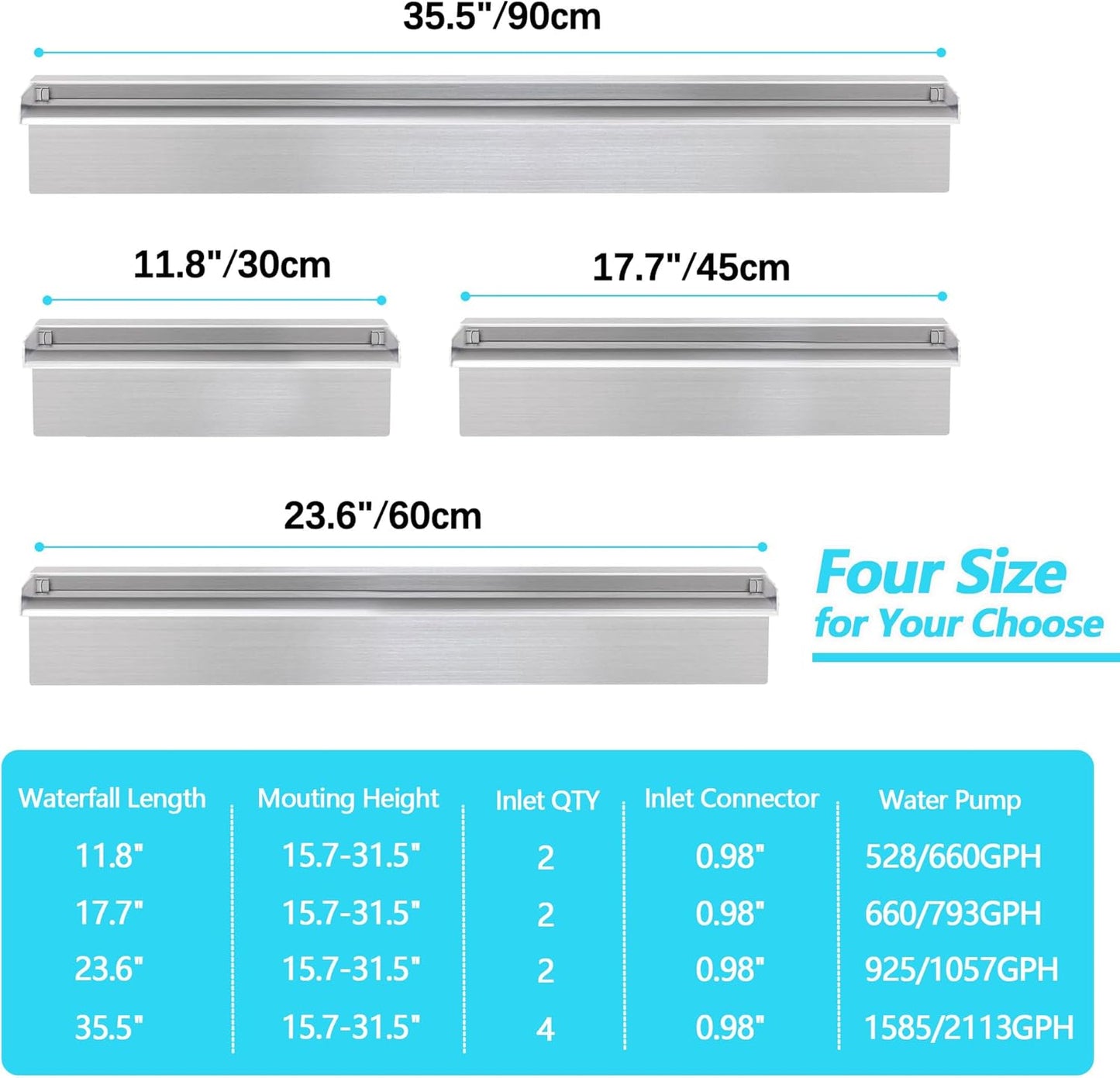 304 Stainless Steel Pool Waterfall Stream Element,Extension Stream,Garden Waterfall DIY Fountain for Garden,Yard,Terrace,Pond Basin,Fountain,Balcony