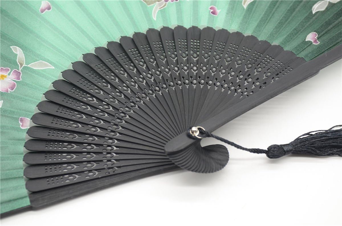 Handmade Silk Folding Fan with Bamboo Frame - Vintage Chinese/Japanese Style for Women & Girls - Gift-Ready with Protective Sleeve (WZS-33)