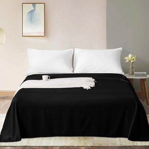 FLXXIE King Flat Sheet - Soft Brushed Microfiber | Fade, Wrinkle-Free, Stain Resistant - Black