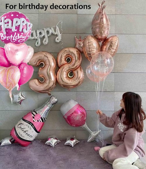 D Dywarm Rose Gold Crown Mylar Balloons And Pink Birthday Large Round Mylar Balloons Set For Birthday Decorations For Women