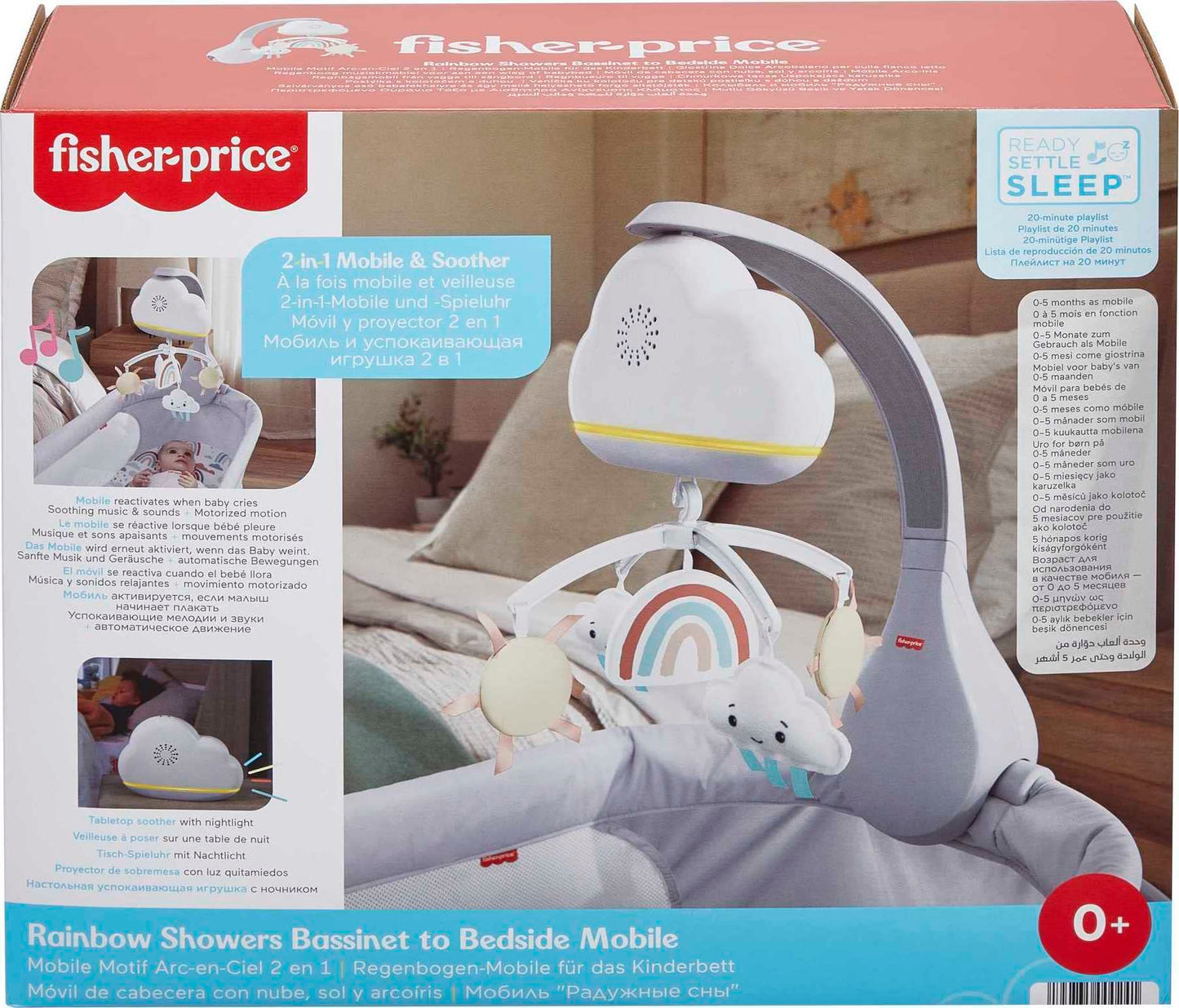 Fisher-Price Baby Toy Rainbow Showers Bassinet Mobile to Bedside Sound Machine with Music & Night Light for Newborn to Toddler Ages 0+ Months