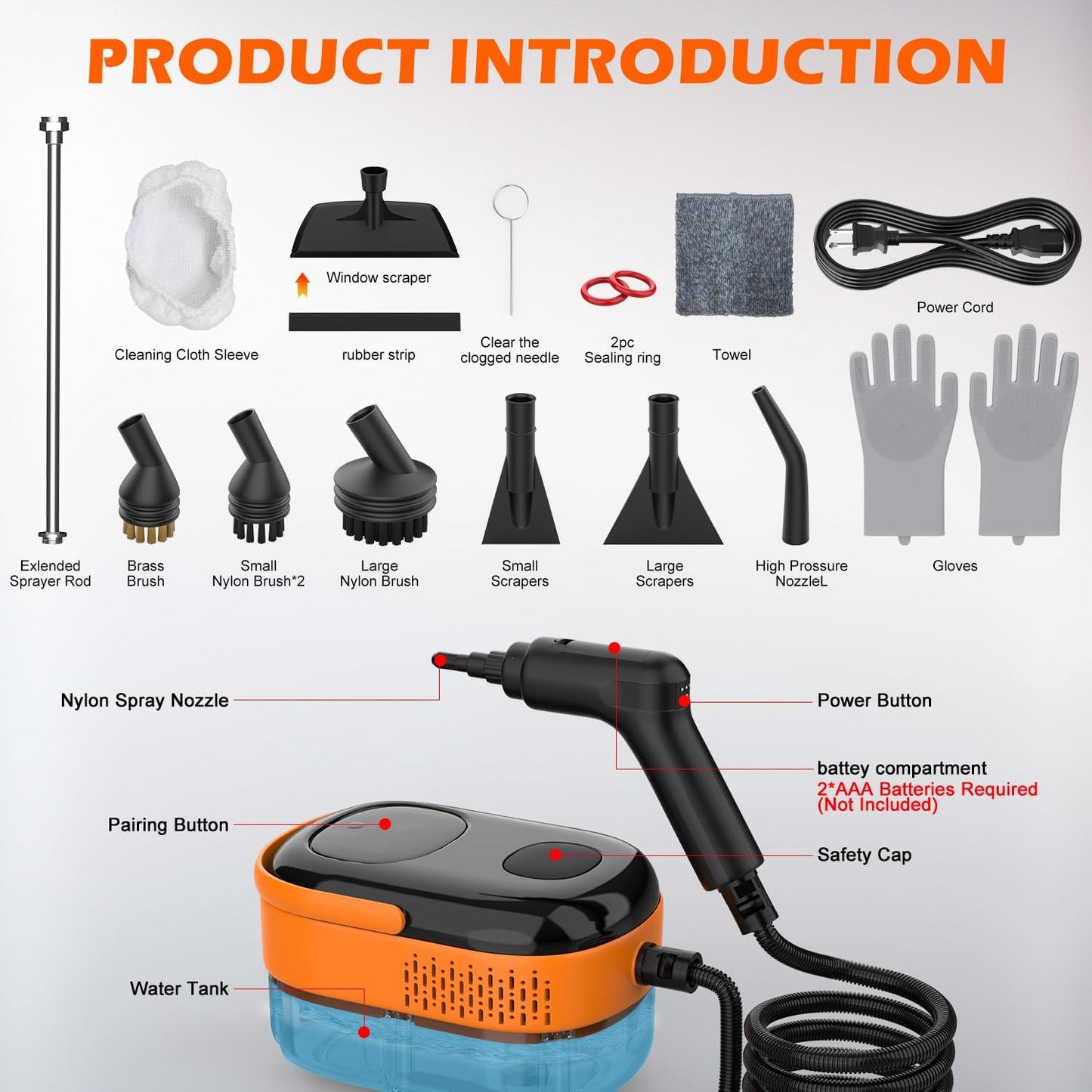 Skiennix Steam Cleaner - Portable Handheld Steamer with 15s Heat-Up & 16 Accessories | Ideal for Home & Car Cleaning
