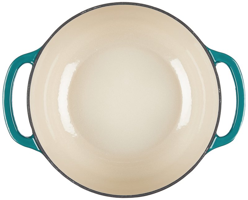Lodge 4.5 Quart Enameled Cast Iron Dutch Oven with Lid – Dual Handles – Oven Safe up to 500° F or on Stovetop - Use to Marinate, Cook, Bake, Refrigerate and Serve – Lagoon