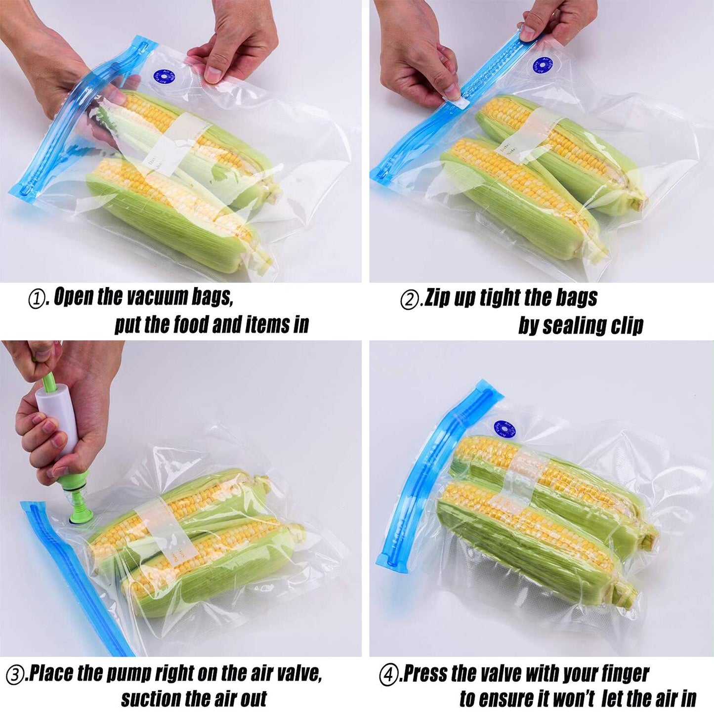 Sous Vide Bags 60pcs Reusable Vacuum Sealer Bags with 4 Sealing Clips, Reusable Vacuum bags for Food Storage and Sous Vide Cooking (8.2x8.7 Inch)
