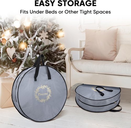 BALEINE Wreath Storage Bag - Reinforced Handle for Holiday Decor | Green, 30" x 8" Size