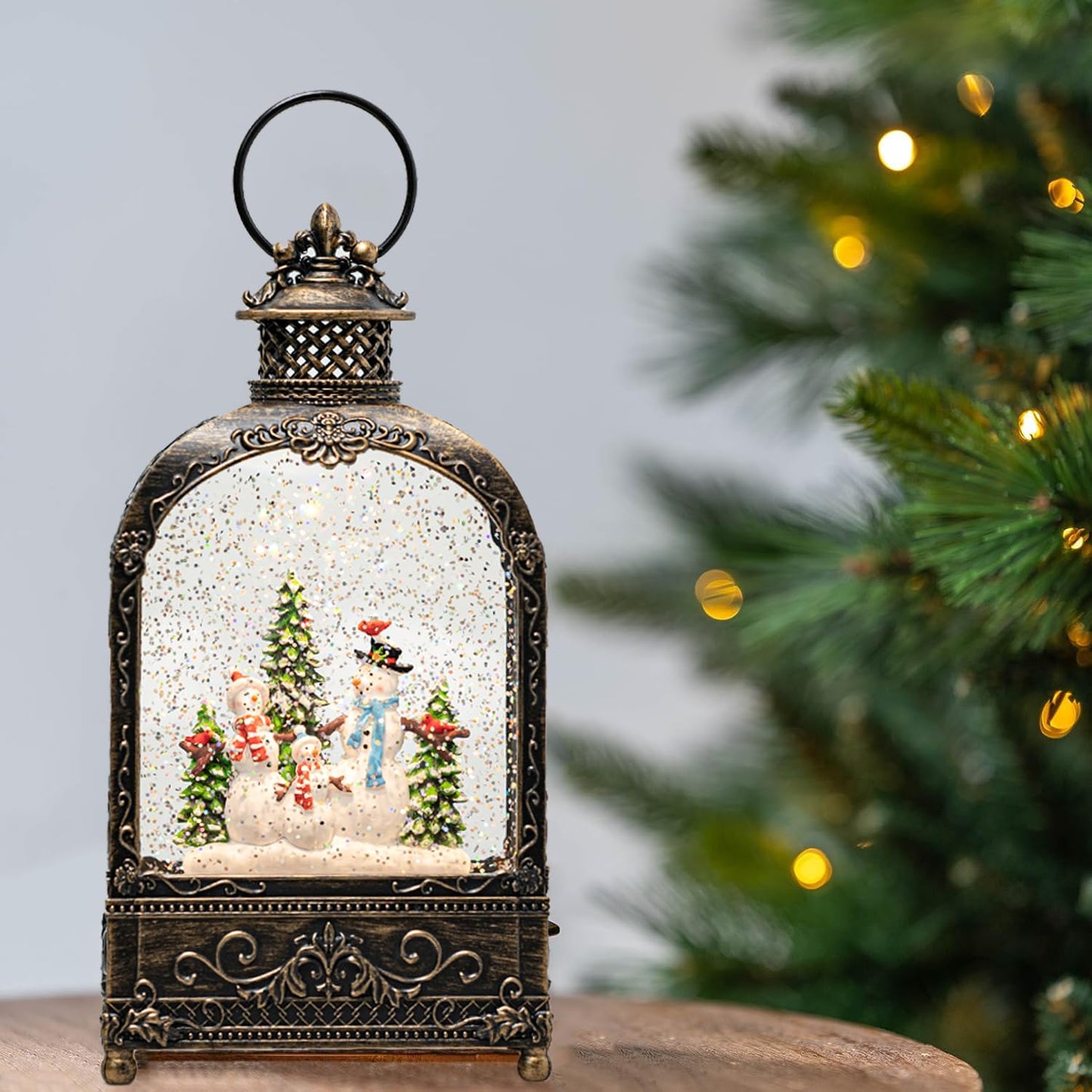 Christmas Snow Globes Lantern Christmas Snow Globe with Music Snowman Poetry,6H Timer,USB Lined/Battery Operated Lighted Lantern for Christmas Festival Decoration Gifts