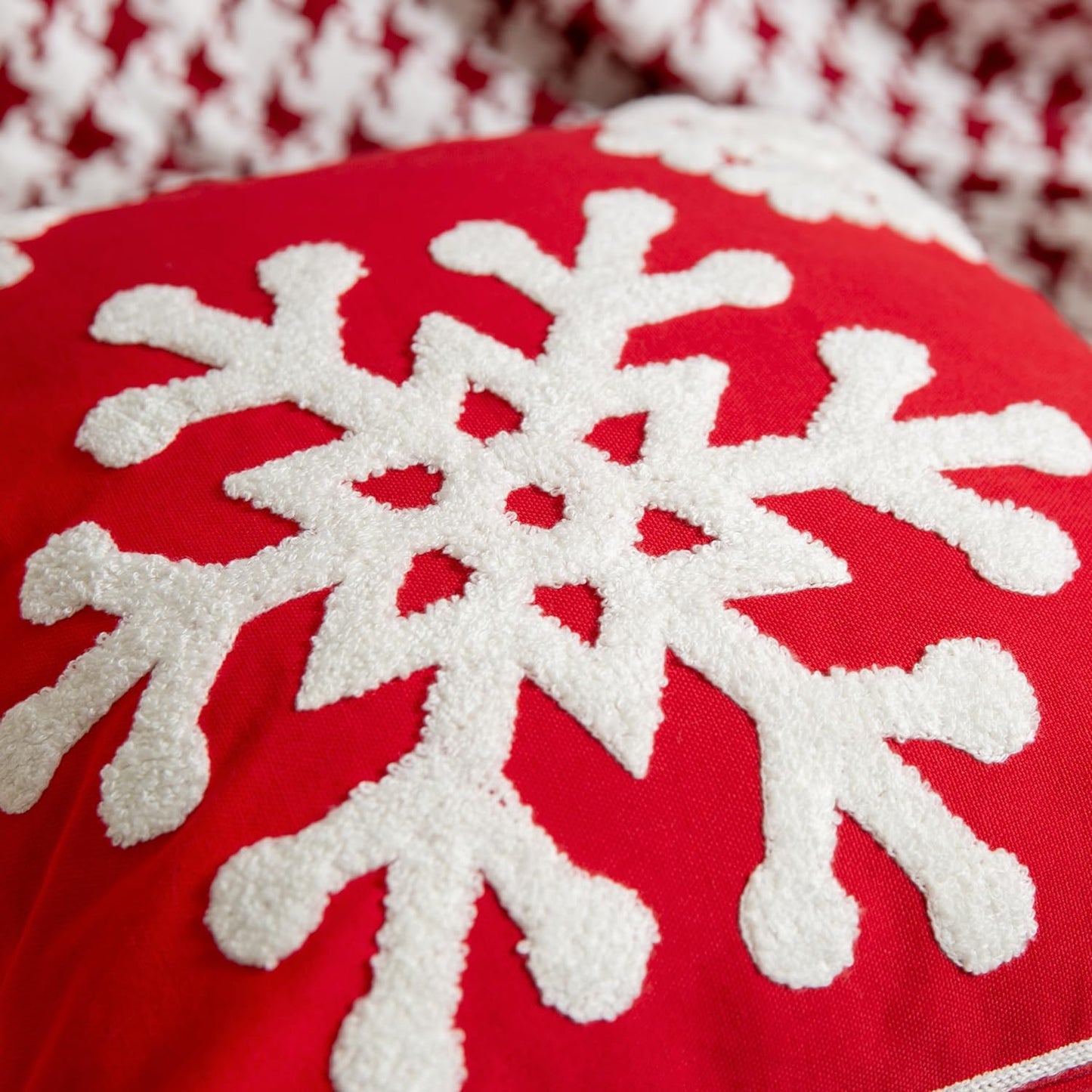 Christmas Snowflake Embroidered Throw Pillow Covers - 18x18 Cotton Linen, Set of 2