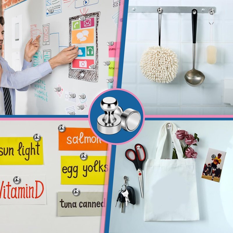 LOVIMAG Fridge Magnets 56 Pcs Refrigerator Whiteboard Small Strong Magnet Classroom Kitchen Accessories Decorative Locker Set Decor Must Haves Office Calendar Refrigerador Magnetic Cute Crafts Silver