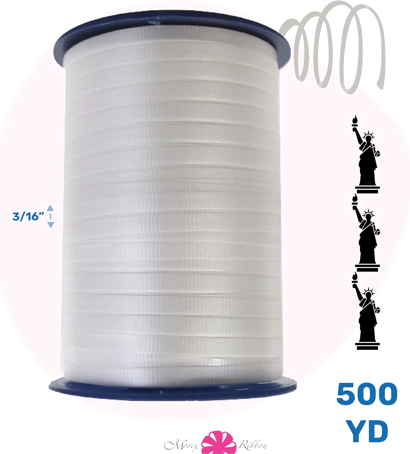 Crimped Curling Ribbon 3-Pack - Light Blue, Light Pink & Yellow - 3/16" x 500 YD for Gift Wrapping & Crafts