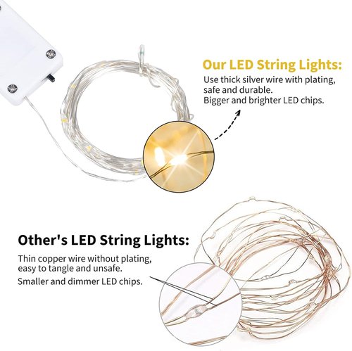 Brightown 12-Pack LED Fairy Lights - Battery Operated, Waterproof Silver Wire, 7 Feet for Weddings & Parties