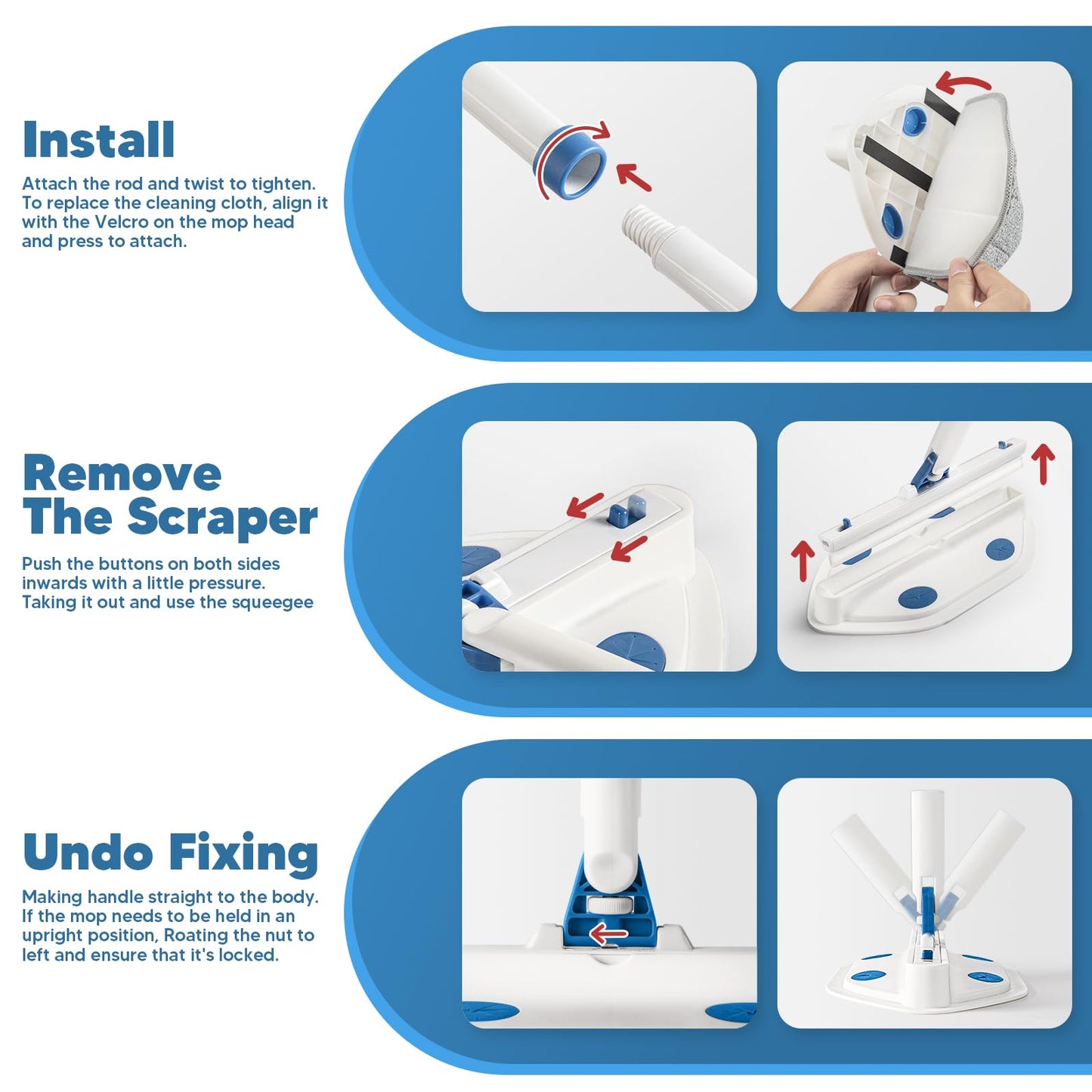 Wall Cleaner Mop with Long Handle 80 Inches,Wall Scrubber,Ceiling Cleaning Tool with Squeegee,Baseboard Cleaner Duster with 4 Reusable Pads.Dust Mop for Painted Walls, Window, Floor.