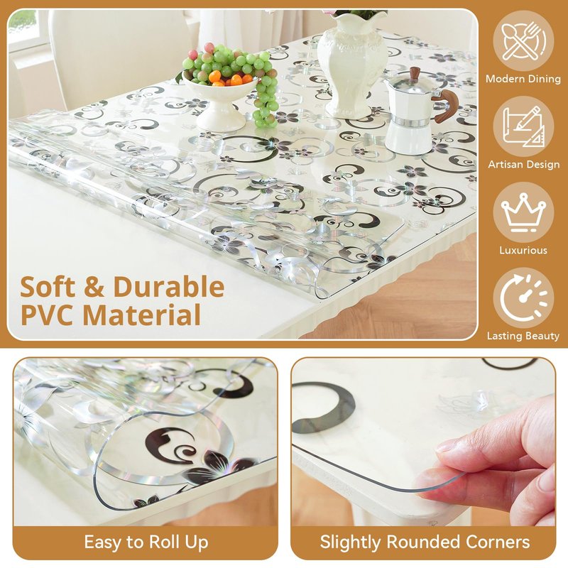 LovePads Floral Clear Table Cover Protector - 36 x 60 Inch Thick Plastic Table Cloth, Waterproof PVC Desk Mat for Dining Room Table, Wood Furniture Topper, Anti-Scratch Desk Pad for Kids Writing,